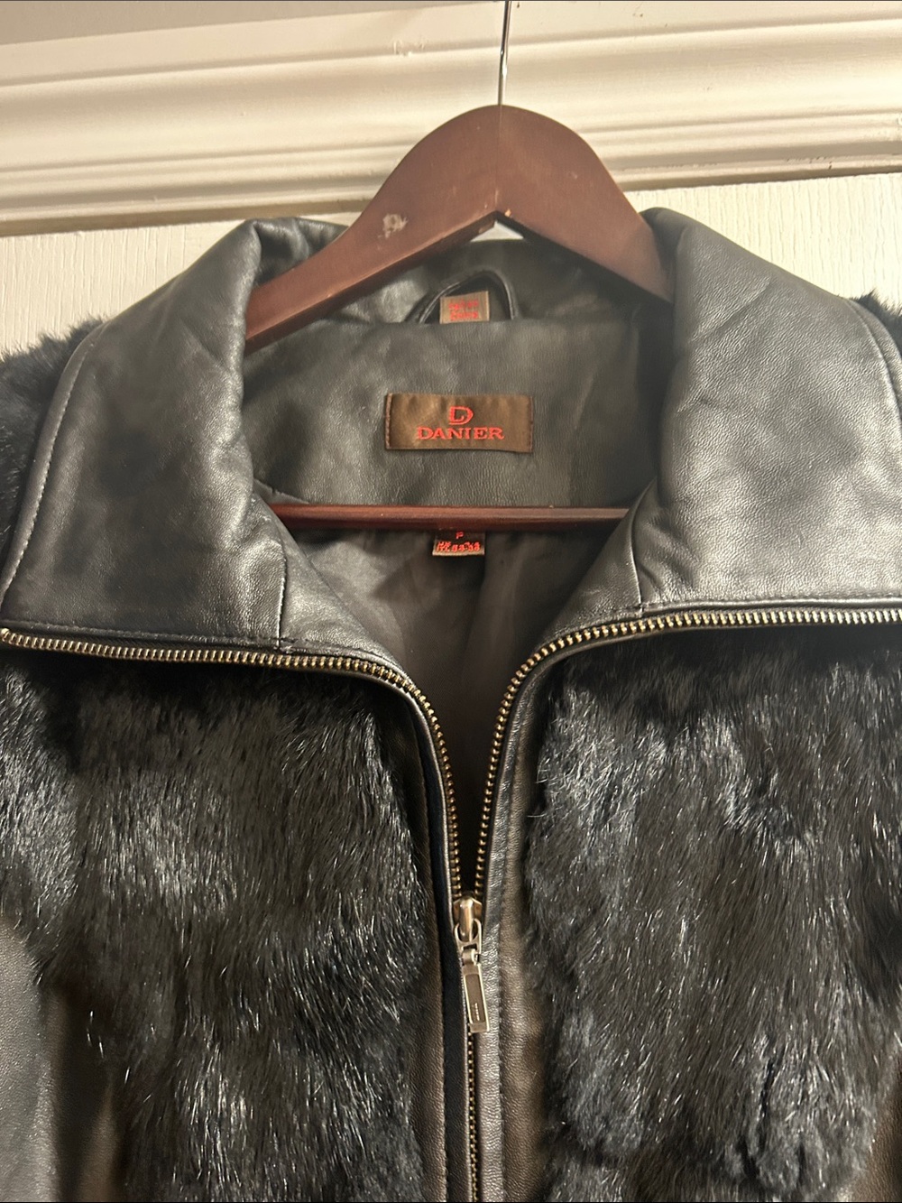 Danier Women's Black Leather &  Rabbit Fur Jacket